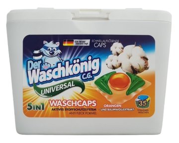 DER WASCHKÖNIG 35 KAPS 5IN1 POMARAŃCZA UNIVERSALNE KAPSUŁKI DO PRANIA