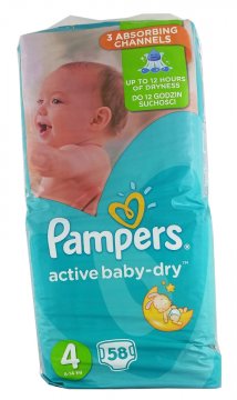 Pampers Active Baby-Dry, 4 Pieluszki (8-14kg) (58szt) EAN:4015400735977